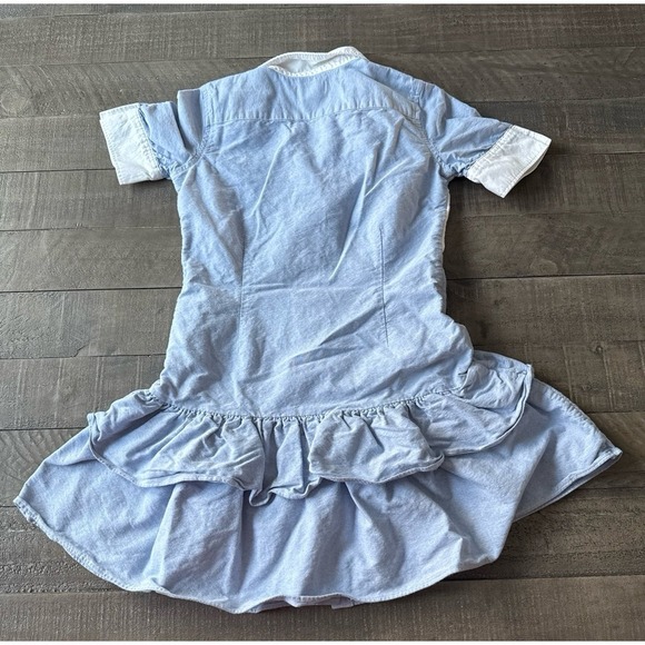 Ralph Lauren Polo Girls Blue White collared shift dress ruffled hem size 10 - Picture 8 of 12